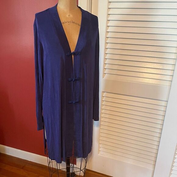 CHICO’S TRAVELERS | indigo blue long cardigan with toggles size 2 or M - Picture 1 of 6